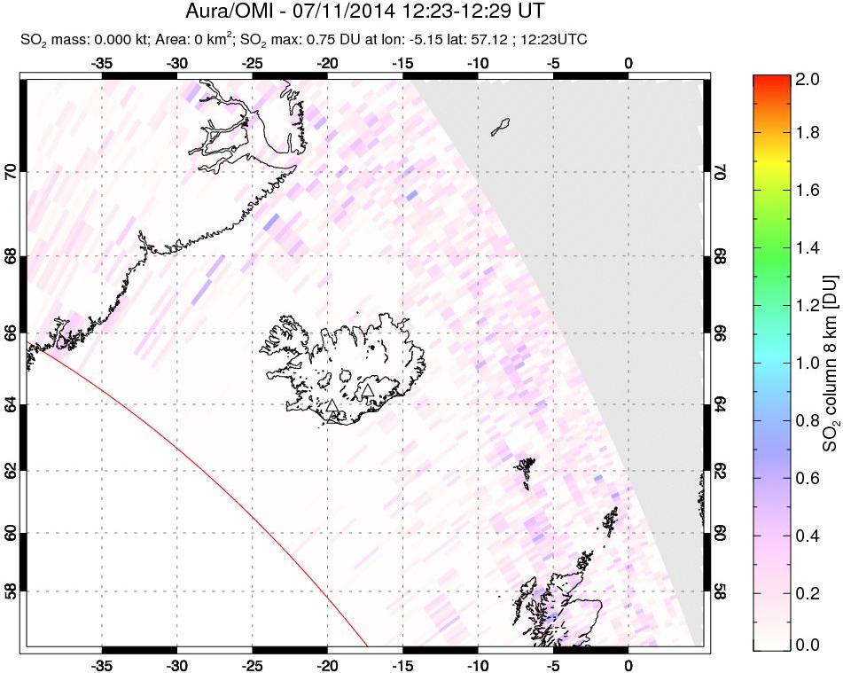 A sulfur dioxide image over Iceland on Jul 11, 2014.