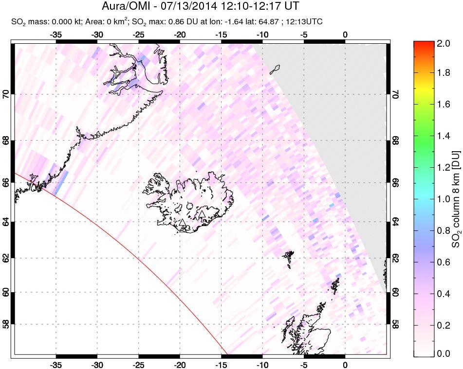 A sulfur dioxide image over Iceland on Jul 13, 2014.