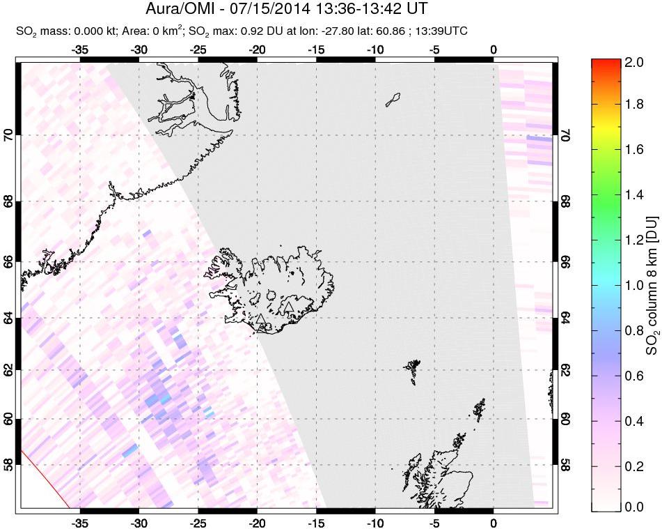 A sulfur dioxide image over Iceland on Jul 15, 2014.