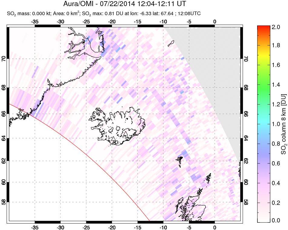 A sulfur dioxide image over Iceland on Jul 22, 2014.