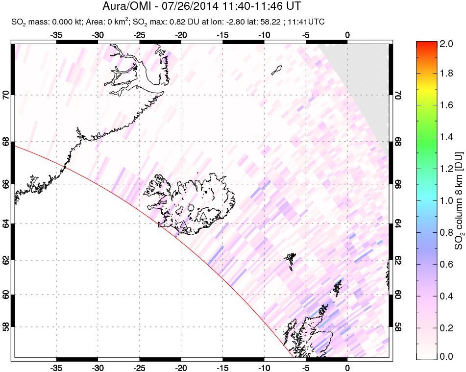 A sulfur dioxide image over Iceland on Jul 26, 2014.