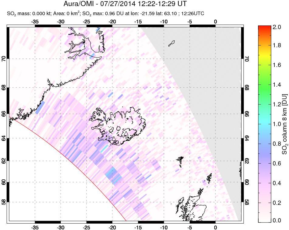 A sulfur dioxide image over Iceland on Jul 27, 2014.