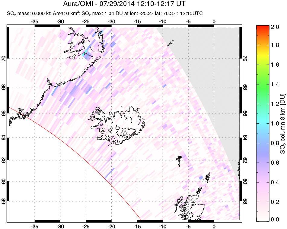 A sulfur dioxide image over Iceland on Jul 29, 2014.