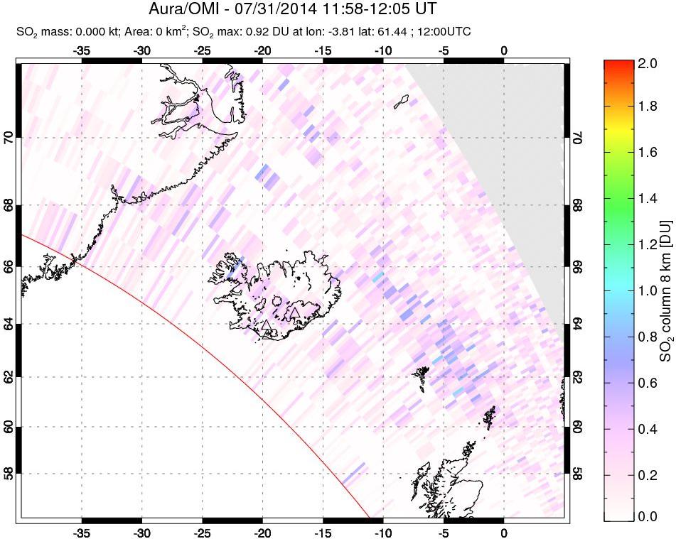 A sulfur dioxide image over Iceland on Jul 31, 2014.