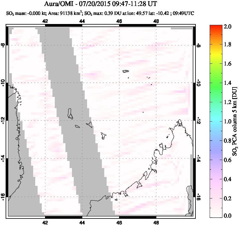 A sulfur dioxide image over Comoro Islands on Jul 20, 2015.