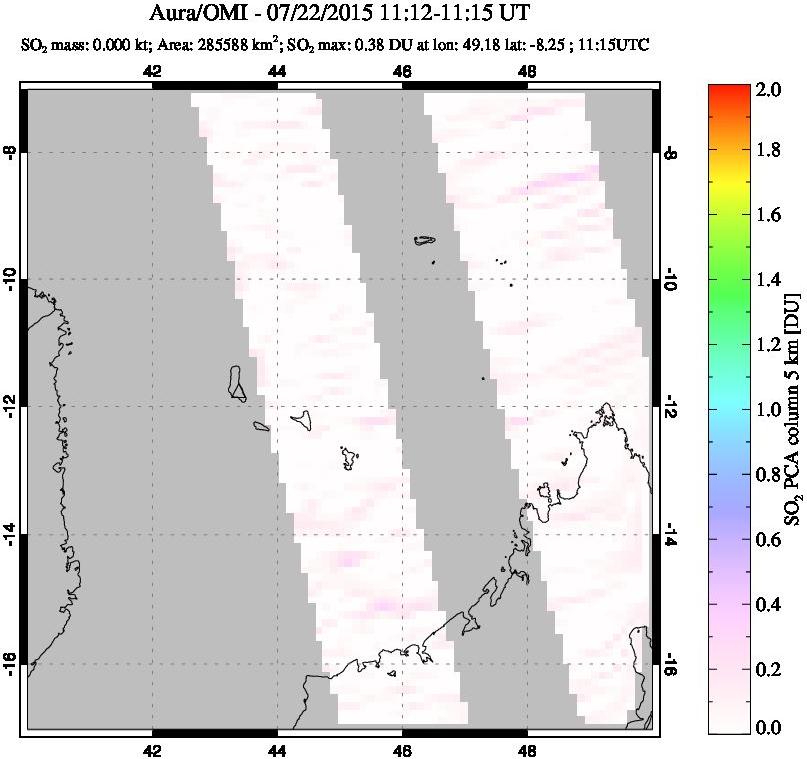 A sulfur dioxide image over Comoro Islands on Jul 22, 2015.