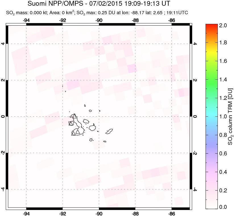 A sulfur dioxide image over Galápagos Islands on Jul 02, 2015.