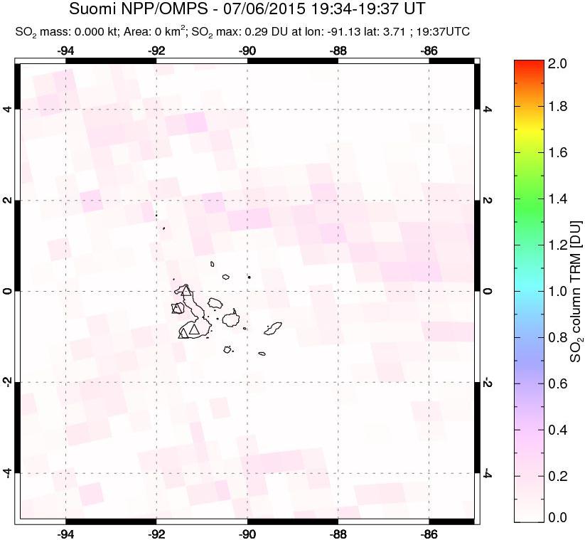 A sulfur dioxide image over Galápagos Islands on Jul 06, 2015.