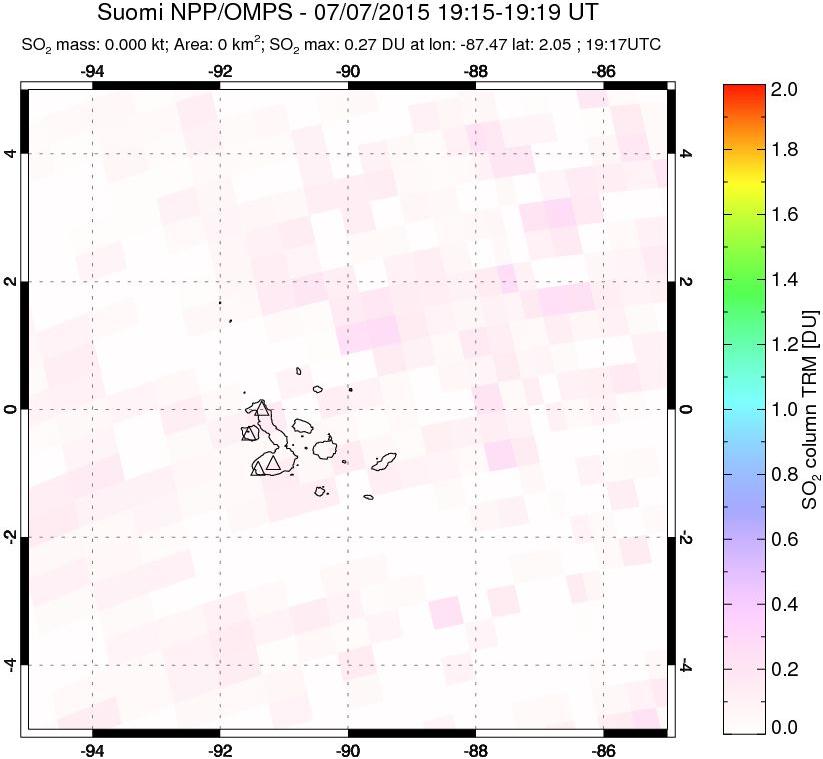 A sulfur dioxide image over Galápagos Islands on Jul 07, 2015.