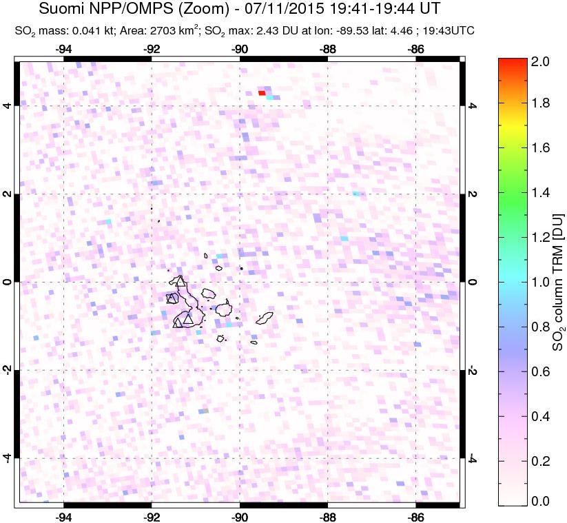 A sulfur dioxide image over Galápagos Islands on Jul 11, 2015.
