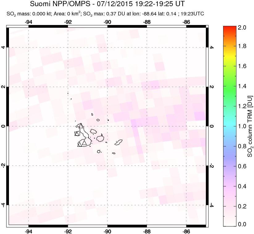 A sulfur dioxide image over Galápagos Islands on Jul 12, 2015.
