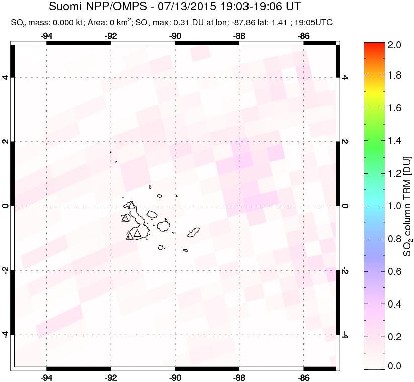 A sulfur dioxide image over Galápagos Islands on Jul 13, 2015.