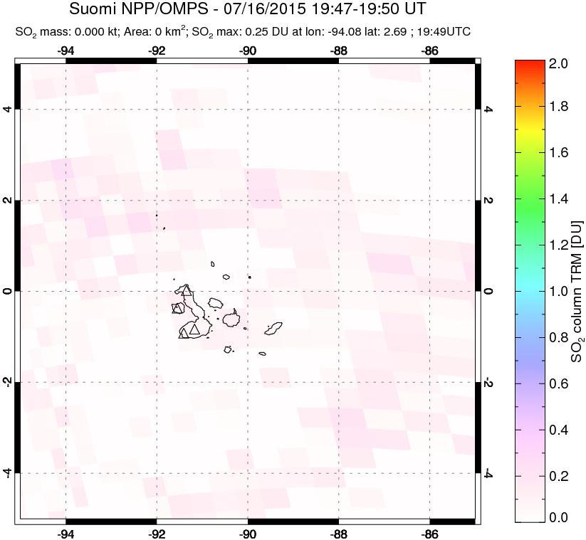 A sulfur dioxide image over Galápagos Islands on Jul 16, 2015.