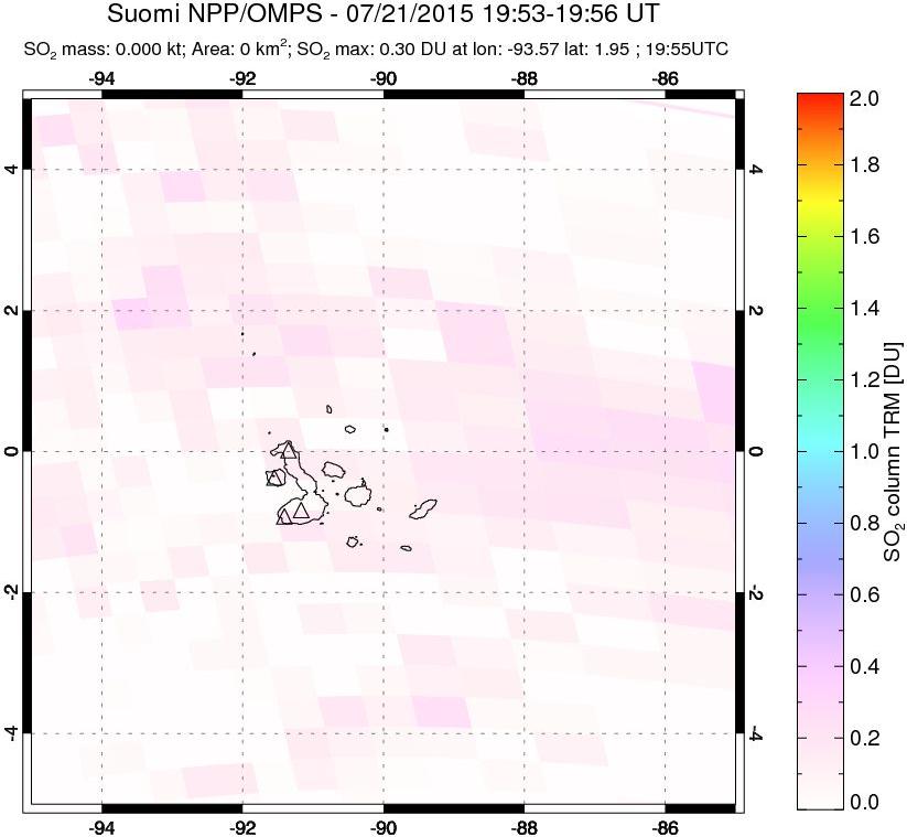 A sulfur dioxide image over Galápagos Islands on Jul 21, 2015.