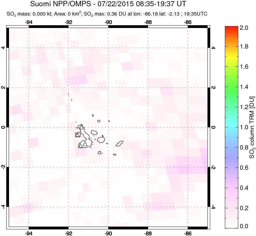 A sulfur dioxide image over Galápagos Islands on Jul 22, 2015.