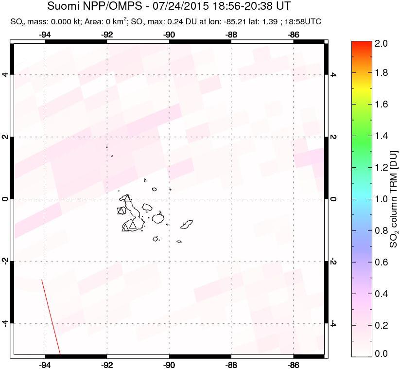 A sulfur dioxide image over Galápagos Islands on Jul 24, 2015.