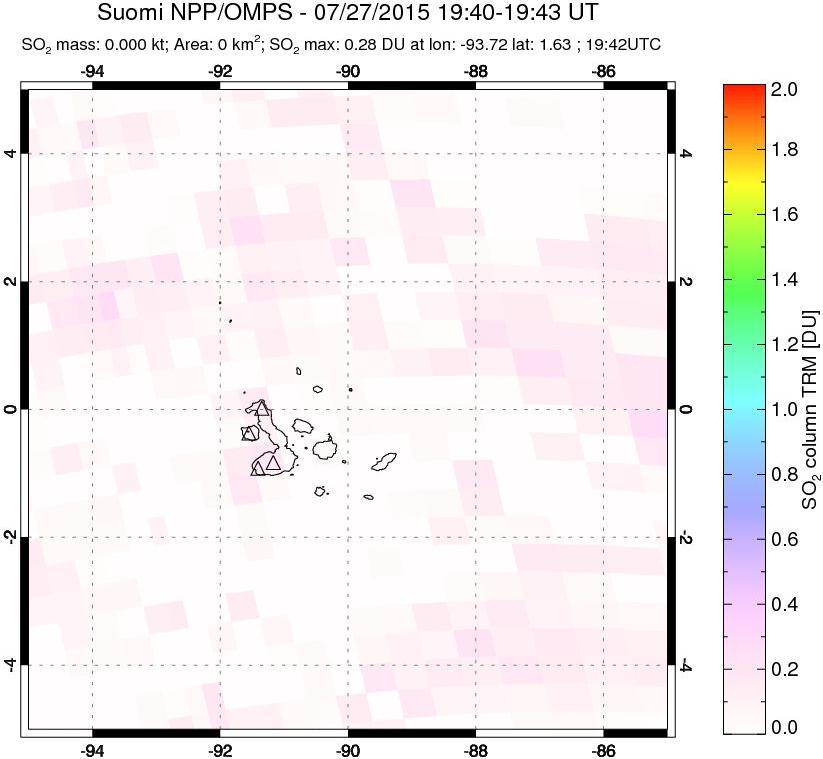 A sulfur dioxide image over Galápagos Islands on Jul 27, 2015.