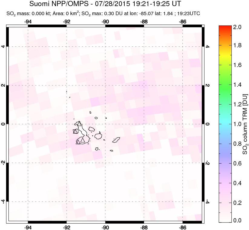 A sulfur dioxide image over Galápagos Islands on Jul 28, 2015.