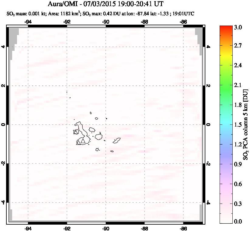 A sulfur dioxide image over Galápagos Islands on Jul 03, 2015.