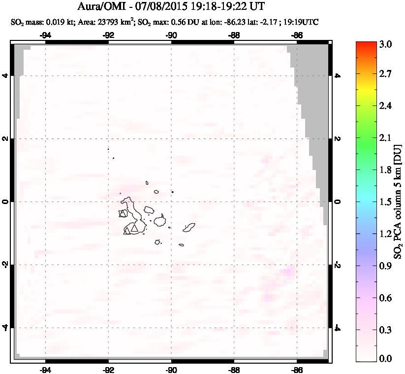 A sulfur dioxide image over Galápagos Islands on Jul 08, 2015.