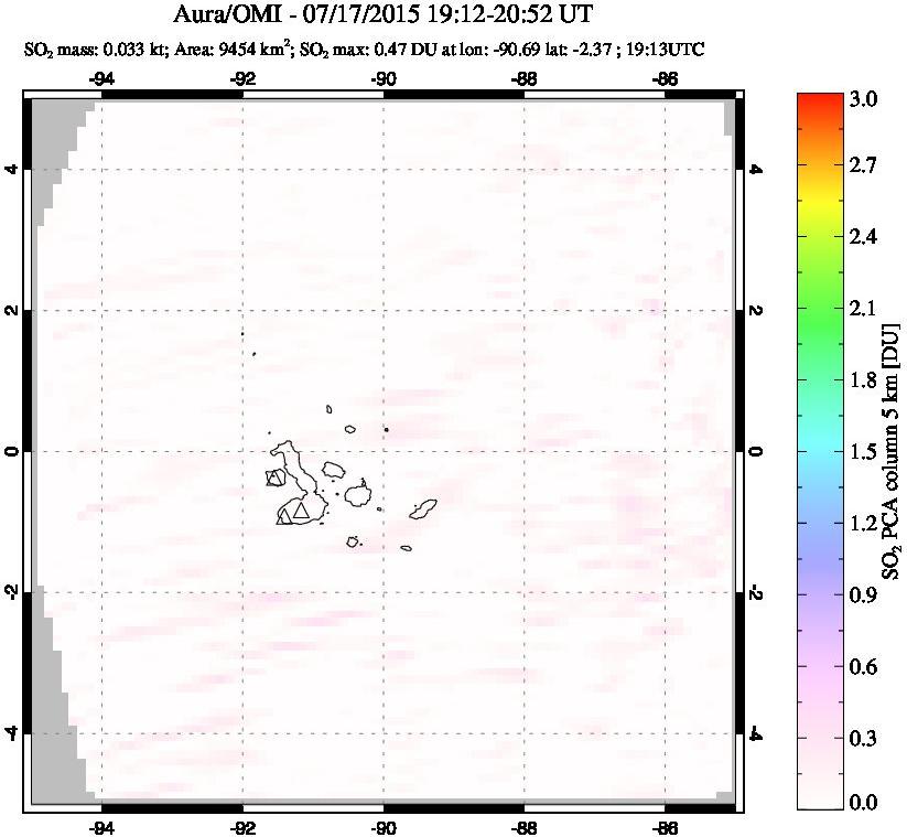 A sulfur dioxide image over Galápagos Islands on Jul 17, 2015.
