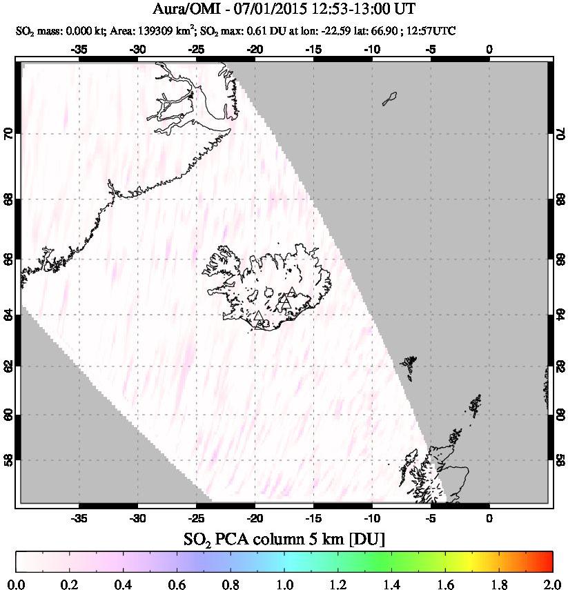 A sulfur dioxide image over Iceland on Jul 01, 2015.