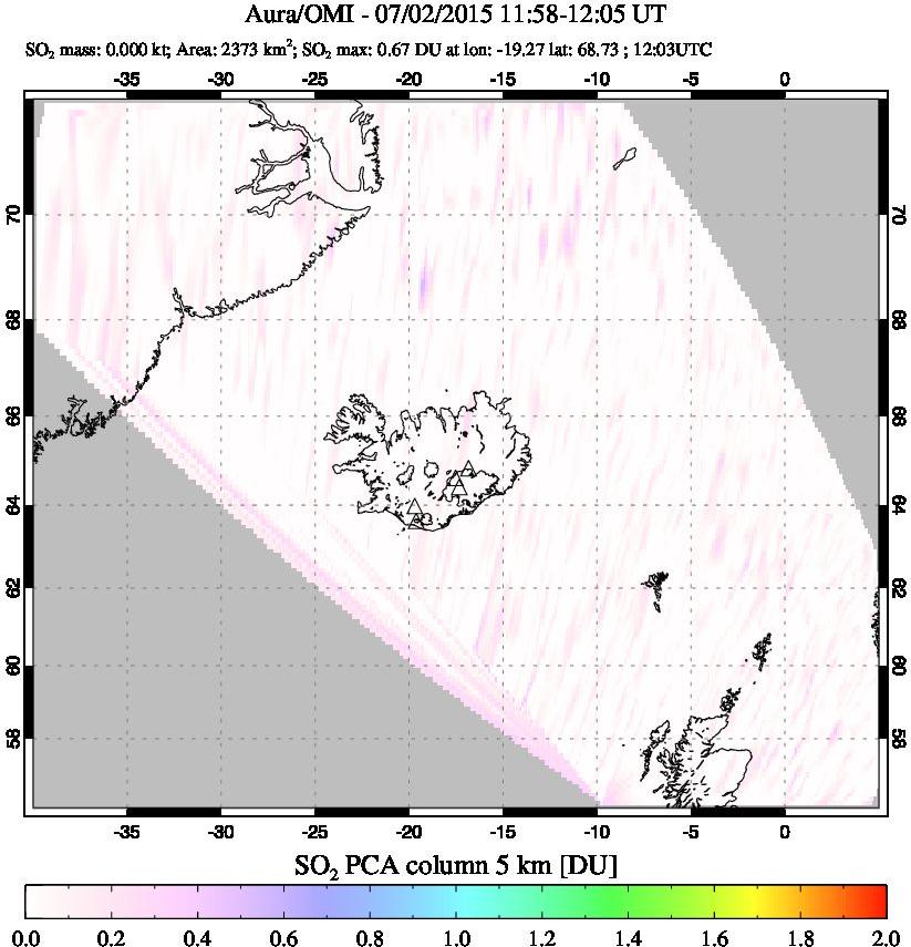 A sulfur dioxide image over Iceland on Jul 02, 2015.