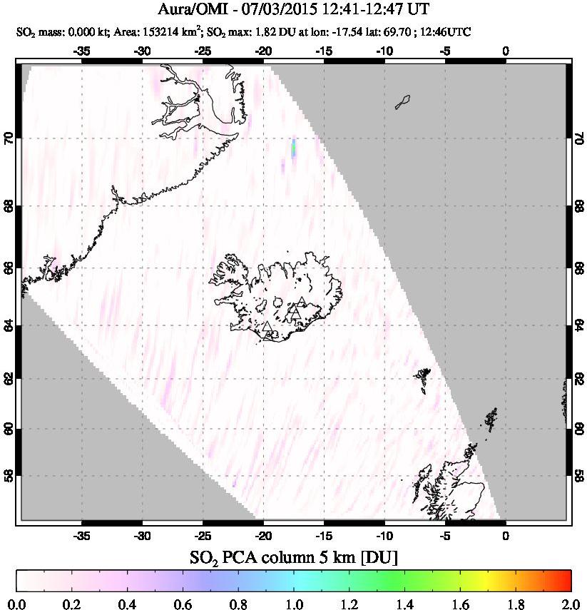 A sulfur dioxide image over Iceland on Jul 03, 2015.