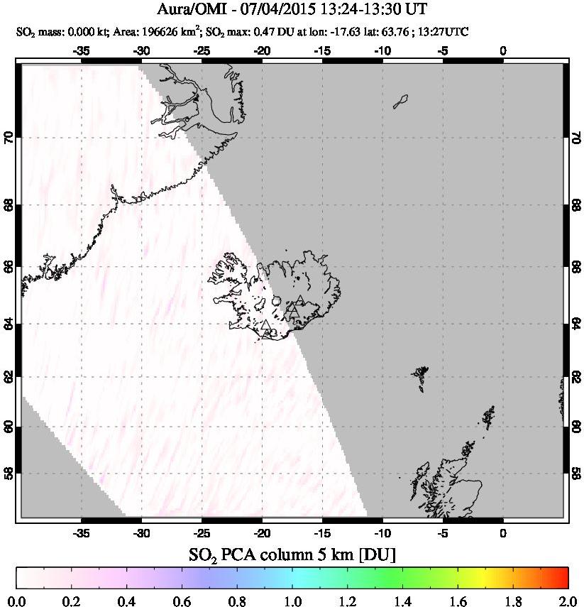 A sulfur dioxide image over Iceland on Jul 04, 2015.