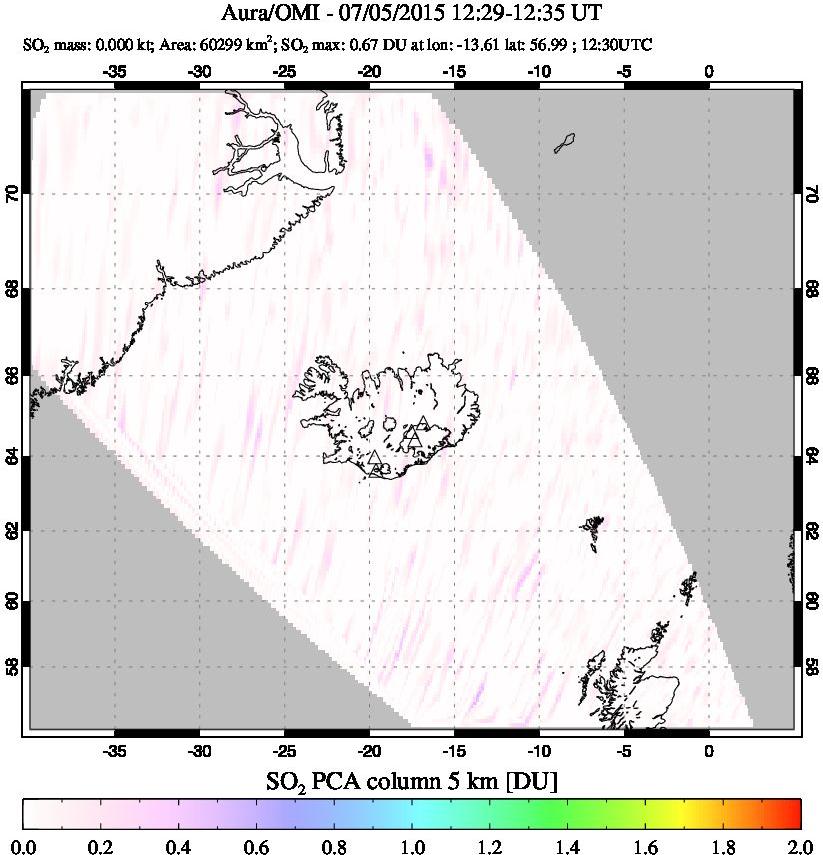 A sulfur dioxide image over Iceland on Jul 05, 2015.