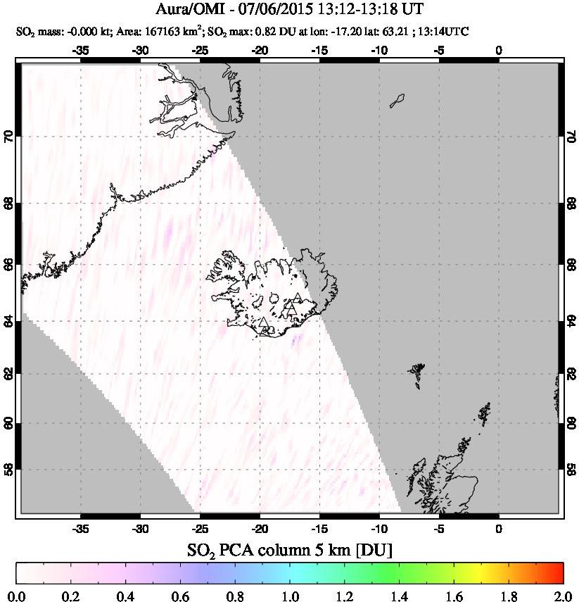 A sulfur dioxide image over Iceland on Jul 06, 2015.