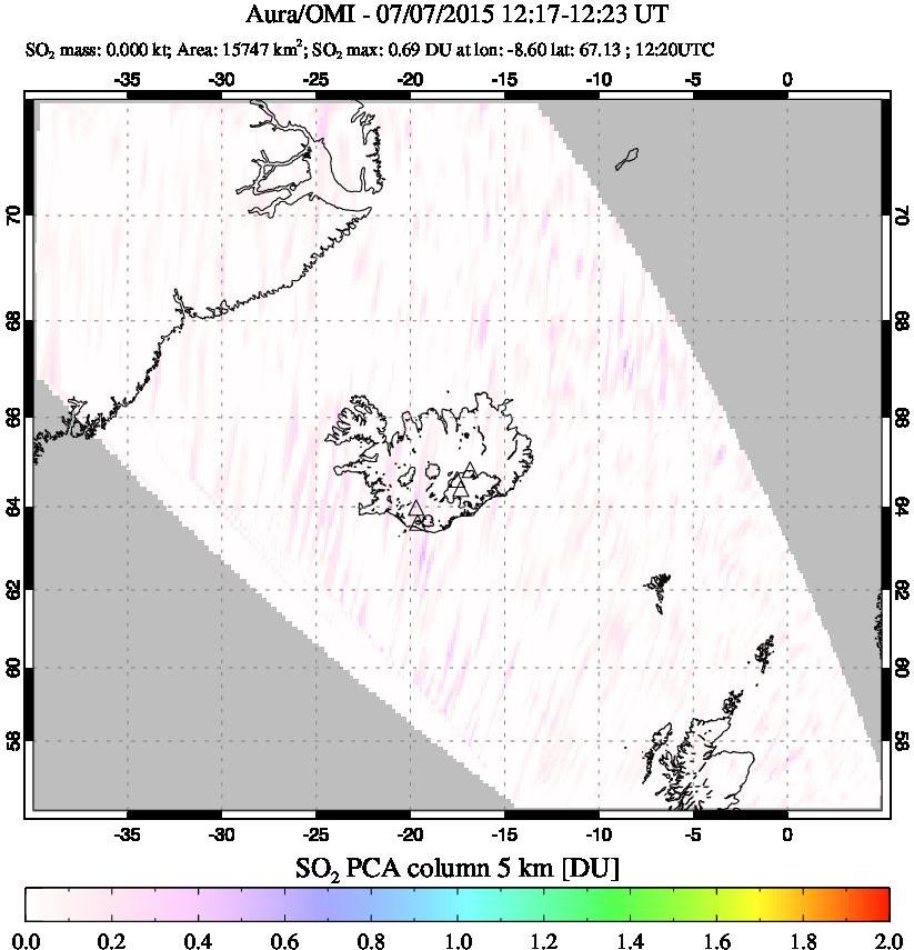 A sulfur dioxide image over Iceland on Jul 07, 2015.