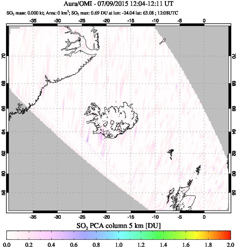 A sulfur dioxide image over Iceland on Jul 09, 2015.