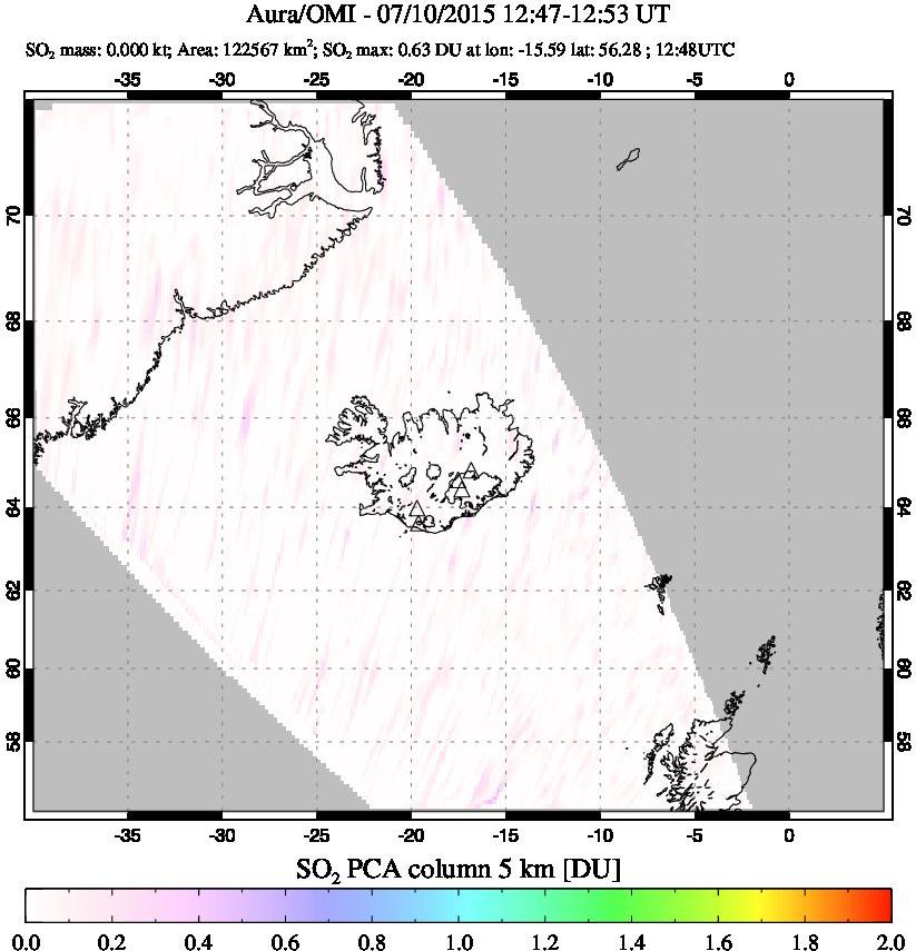 A sulfur dioxide image over Iceland on Jul 10, 2015.