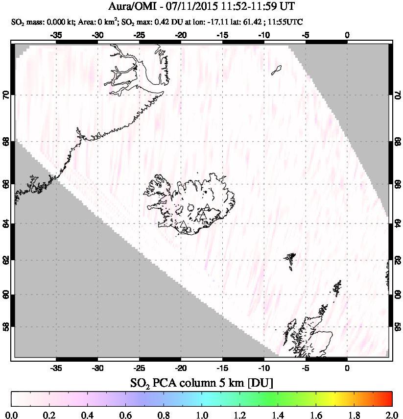 A sulfur dioxide image over Iceland on Jul 11, 2015.