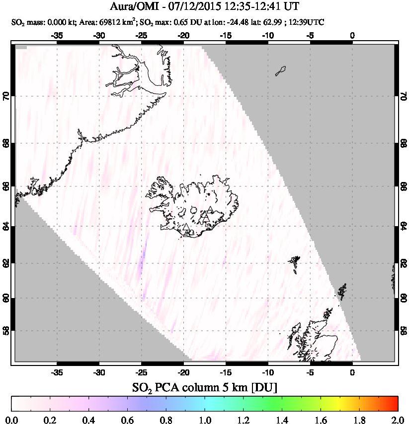 A sulfur dioxide image over Iceland on Jul 12, 2015.