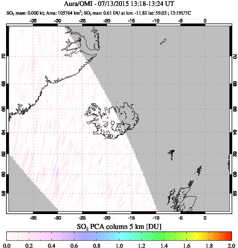 A sulfur dioxide image over Iceland on Jul 13, 2015.