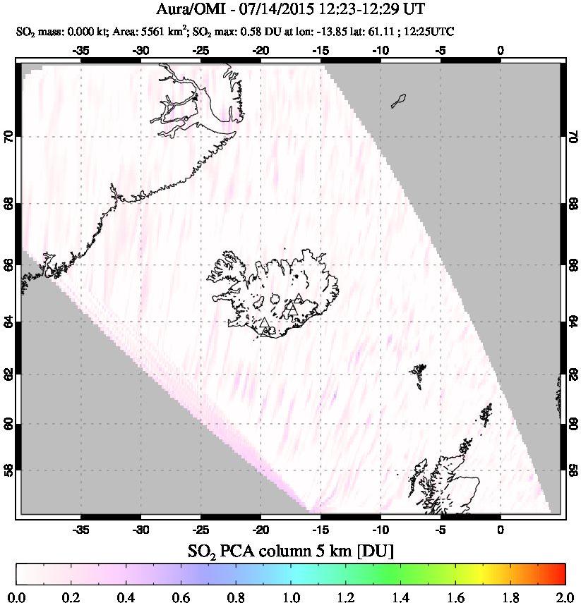 A sulfur dioxide image over Iceland on Jul 14, 2015.