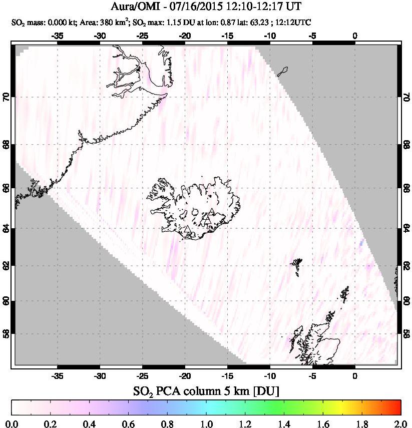 A sulfur dioxide image over Iceland on Jul 16, 2015.