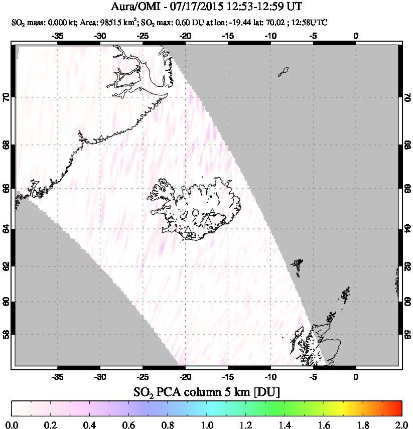 A sulfur dioxide image over Iceland on Jul 17, 2015.