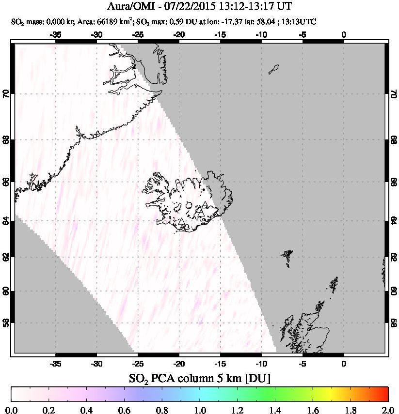 A sulfur dioxide image over Iceland on Jul 22, 2015.