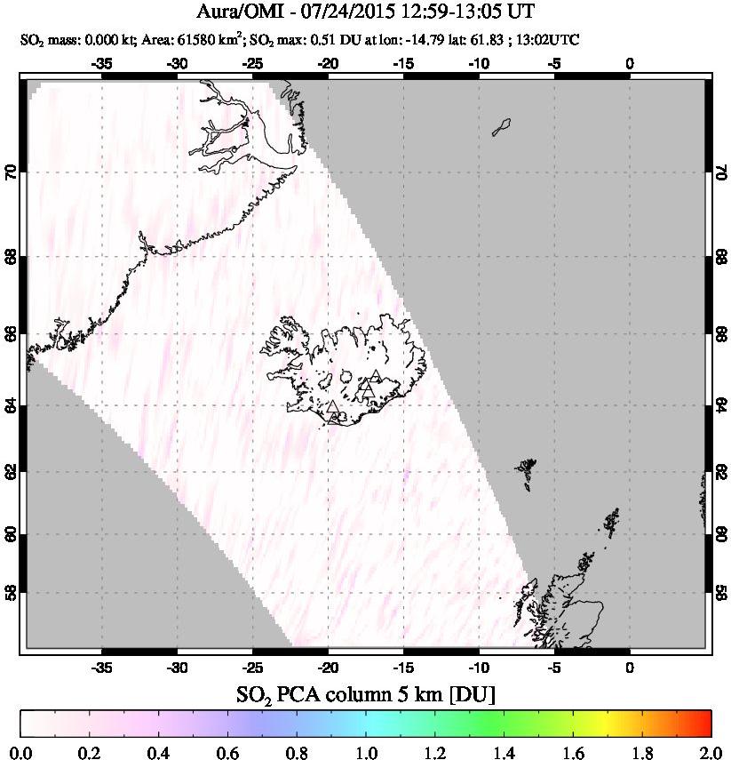 A sulfur dioxide image over Iceland on Jul 24, 2015.