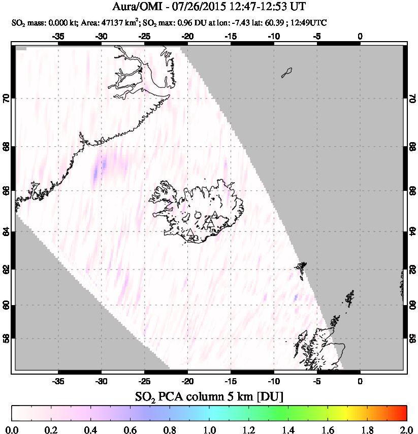 A sulfur dioxide image over Iceland on Jul 26, 2015.