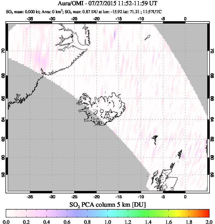 A sulfur dioxide image over Iceland on Jul 27, 2015.