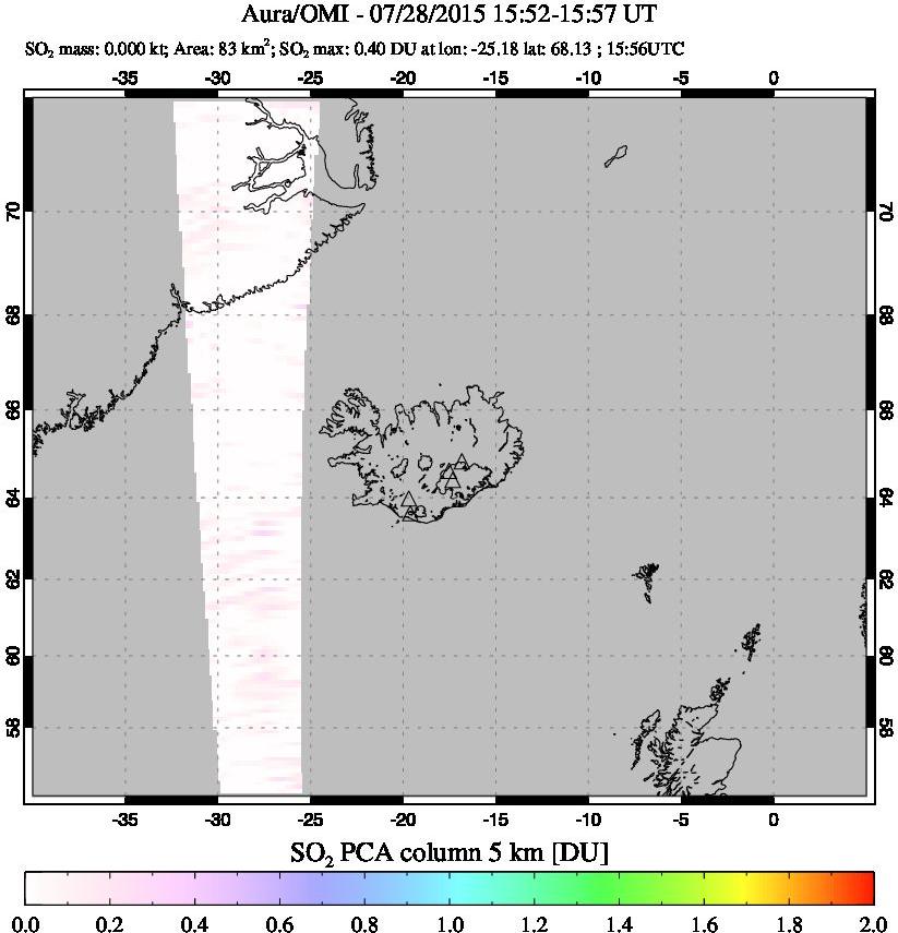 A sulfur dioxide image over Iceland on Jul 28, 2015.