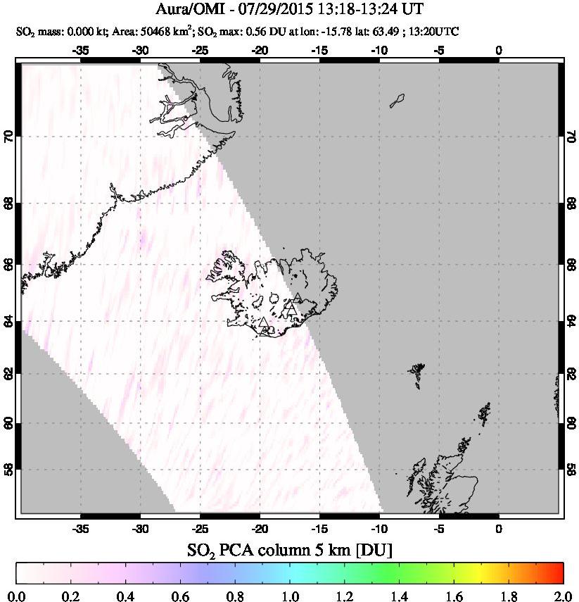 A sulfur dioxide image over Iceland on Jul 29, 2015.