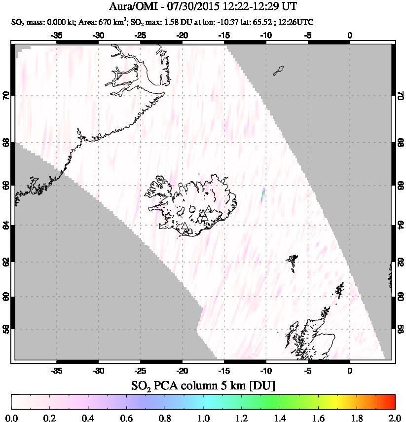 A sulfur dioxide image over Iceland on Jul 30, 2015.