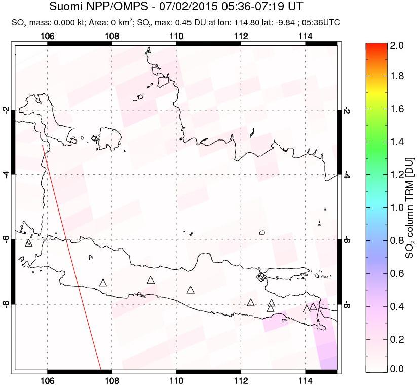 A sulfur dioxide image over Java, Indonesia on Jul 02, 2015.
