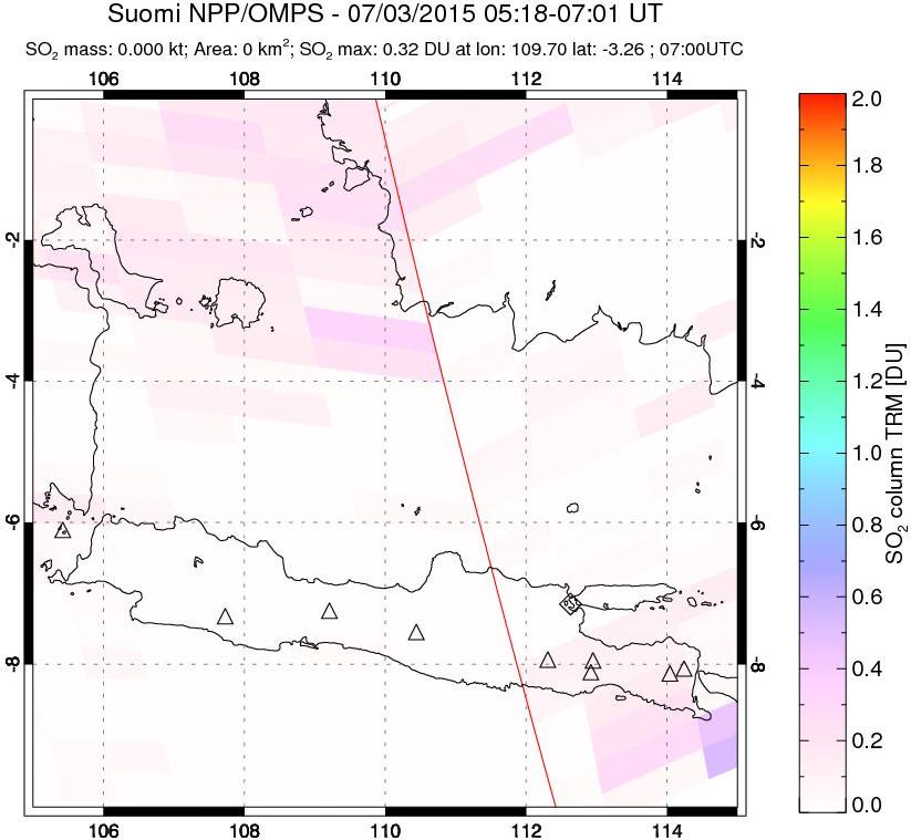 A sulfur dioxide image over Java, Indonesia on Jul 03, 2015.