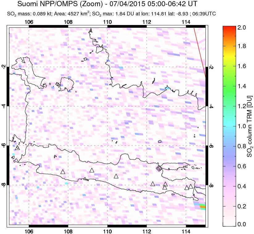 A sulfur dioxide image over Java, Indonesia on Jul 04, 2015.